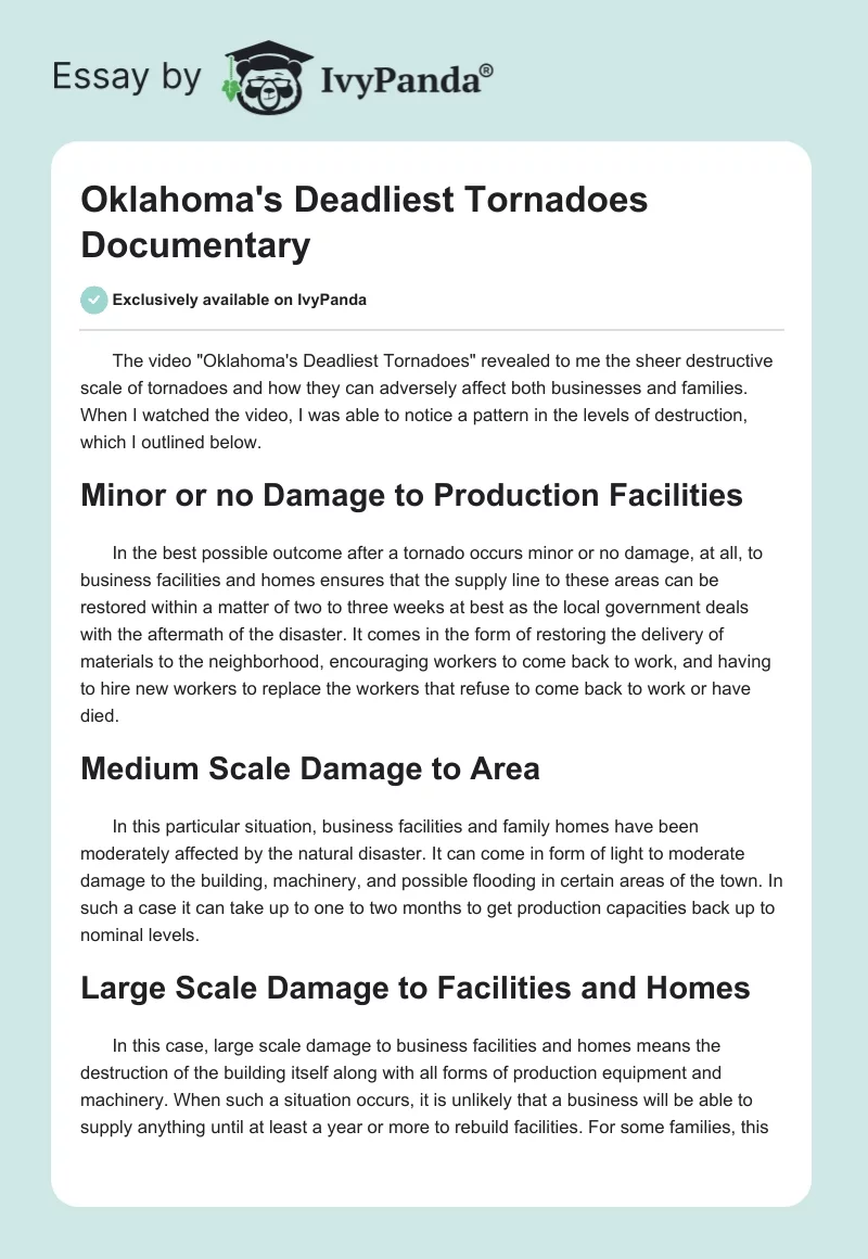 "Oklahoma's Deadliest Tornadoes" Documentary. Page 1