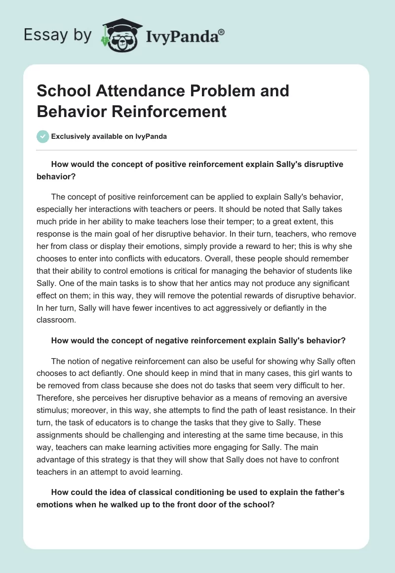 School Attendance Problem and Behavior Reinforcement. Page 1