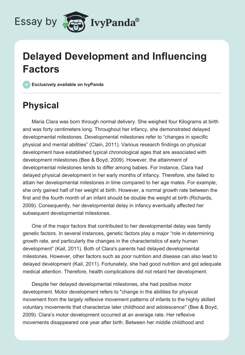 Delayed Development and Influencing Factors. Page 1