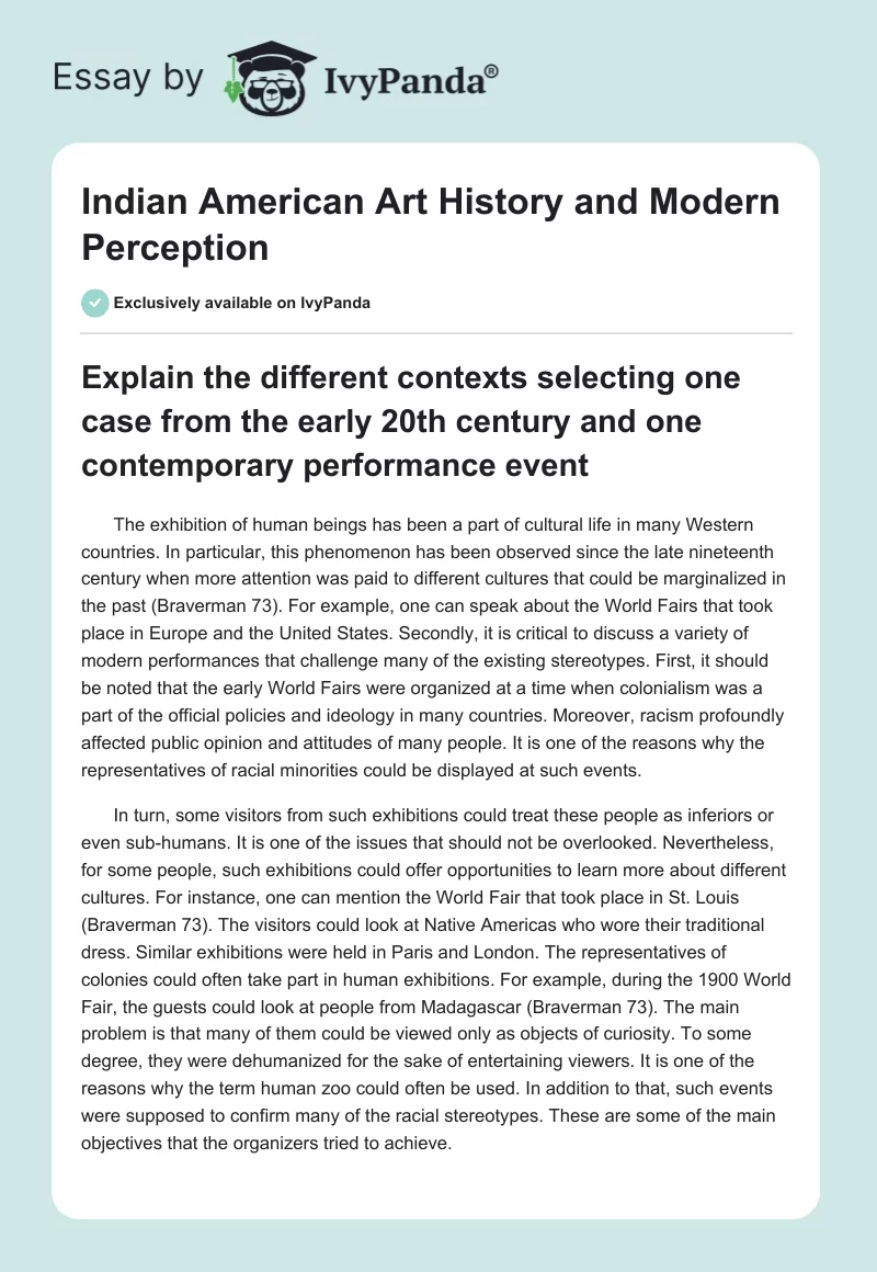 Indian American Art History and Modern Perception. Page 1