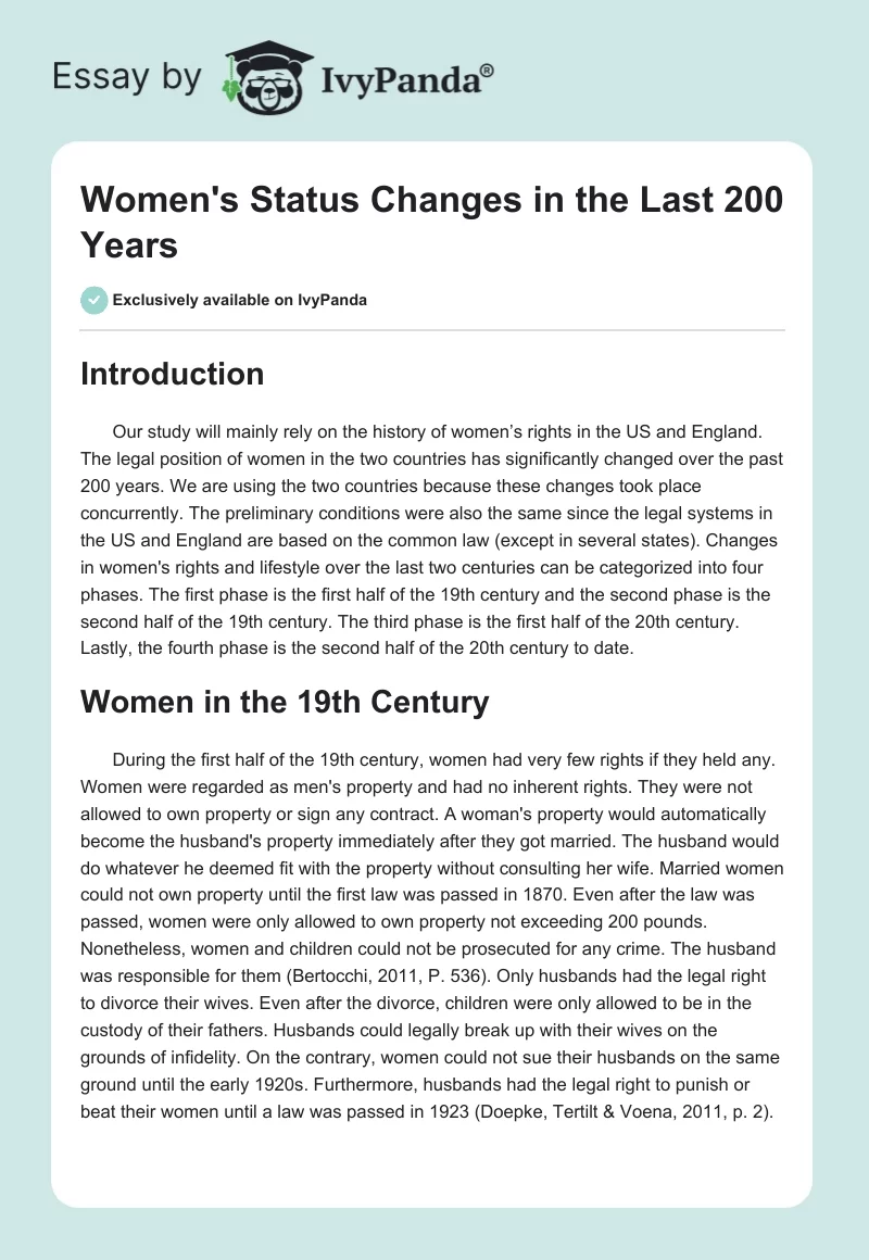 Women's Status Changes in the Last 200 Years. Page 1