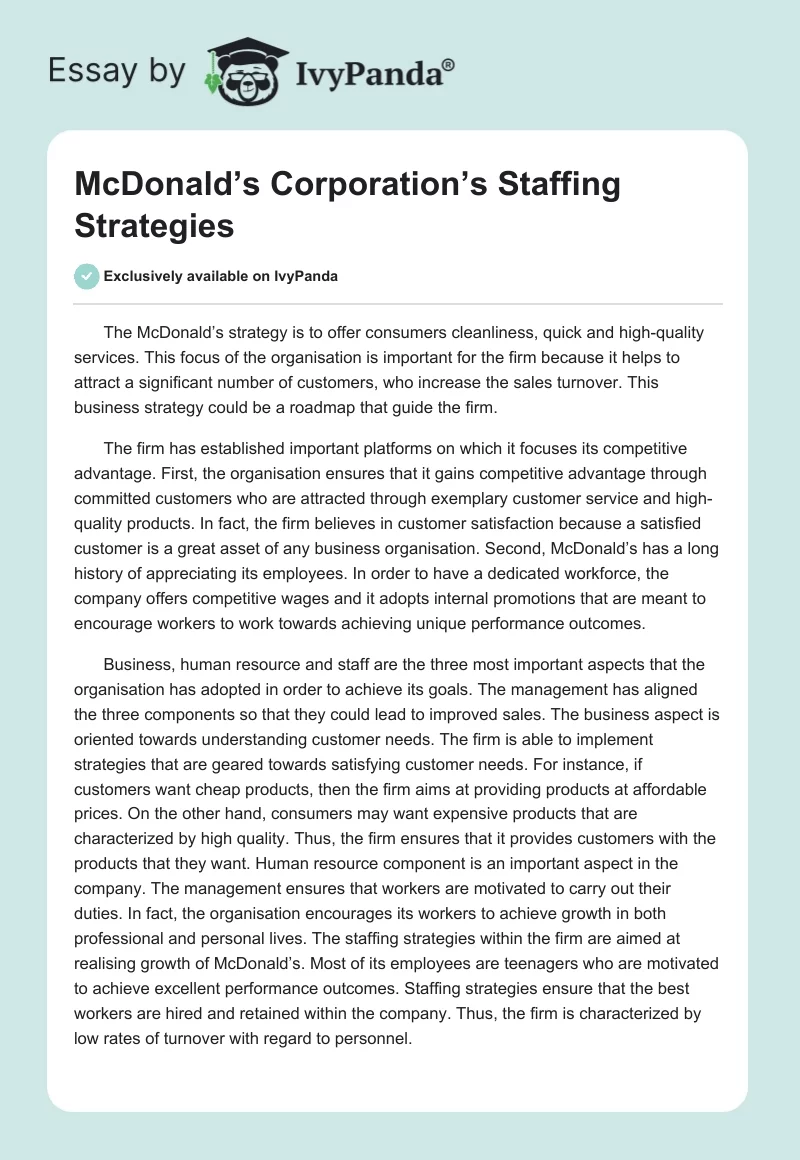 McDonald’s Corporation’s Staffing Strategies. Page 1