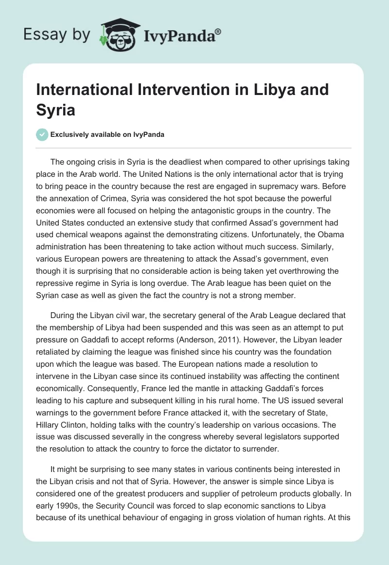 International Intervention in Libya and Syria. Page 1