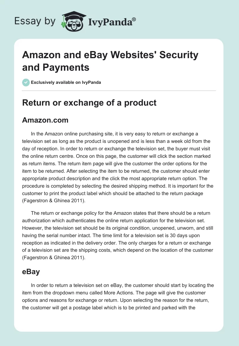 Amazon and eBay Websites' Security and Payments. Page 1