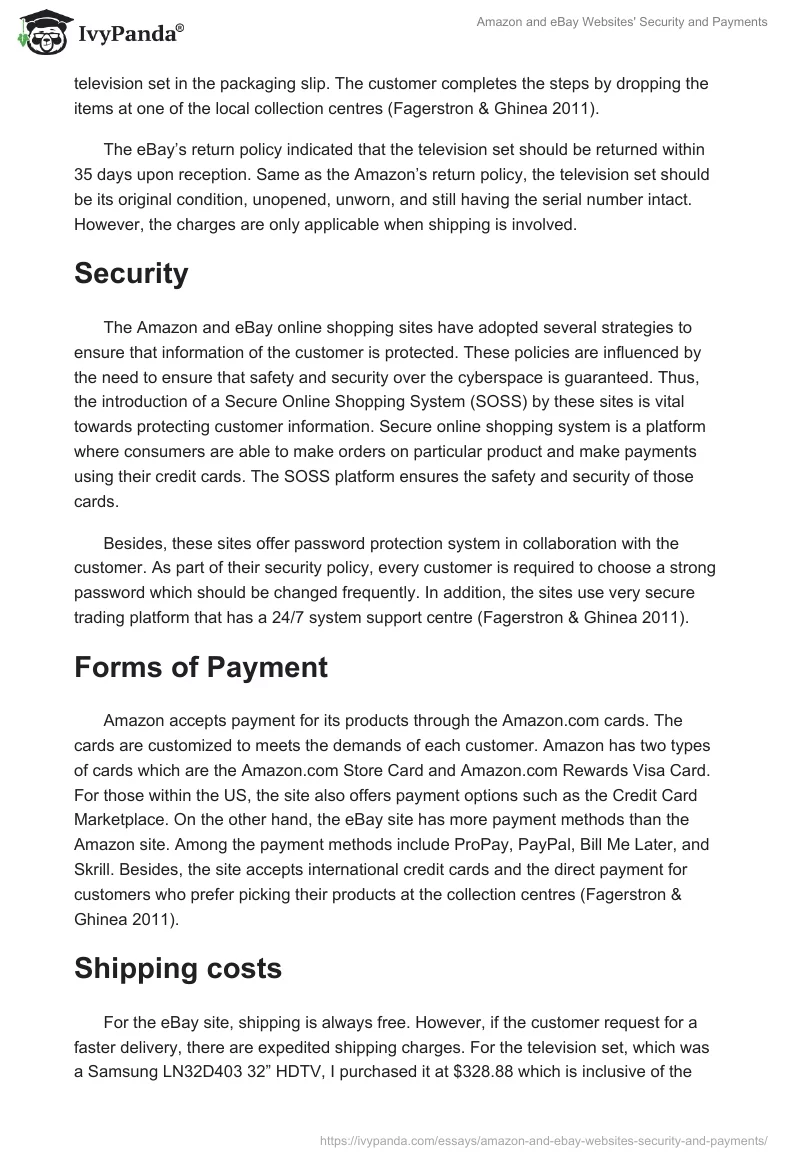 Amazon and eBay Websites' Security and Payments. Page 2