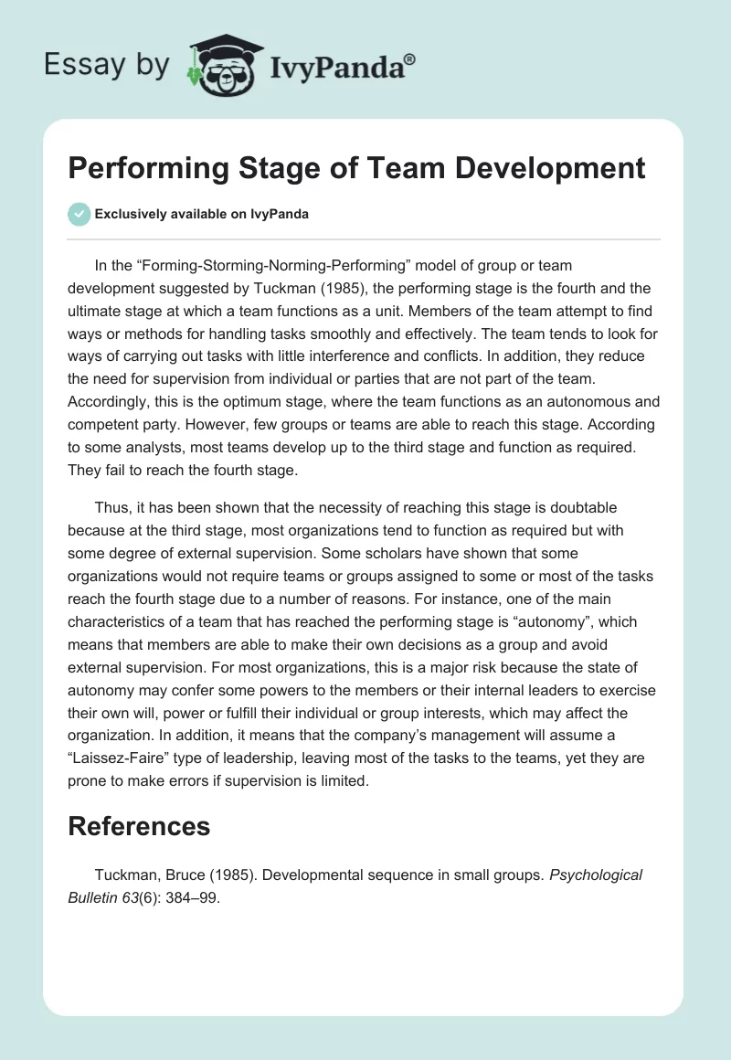 Performing Stage of Team Development. Page 1