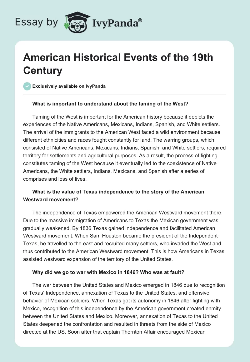 American Historical Events of the 19th Century. Page 1