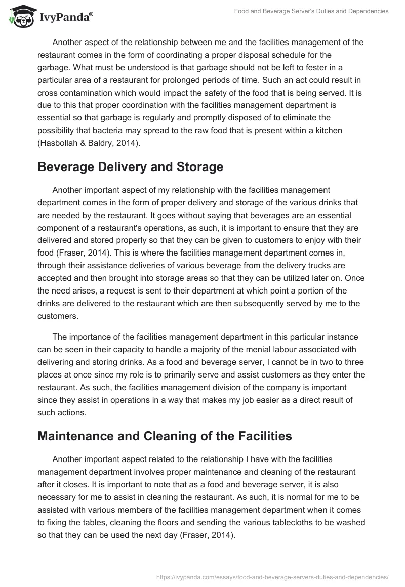 Food and Beverage Server's Duties and Dependencies. Page 2