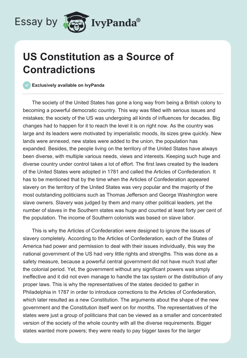 US Constitution as a Source of Contradictions. Page 1
