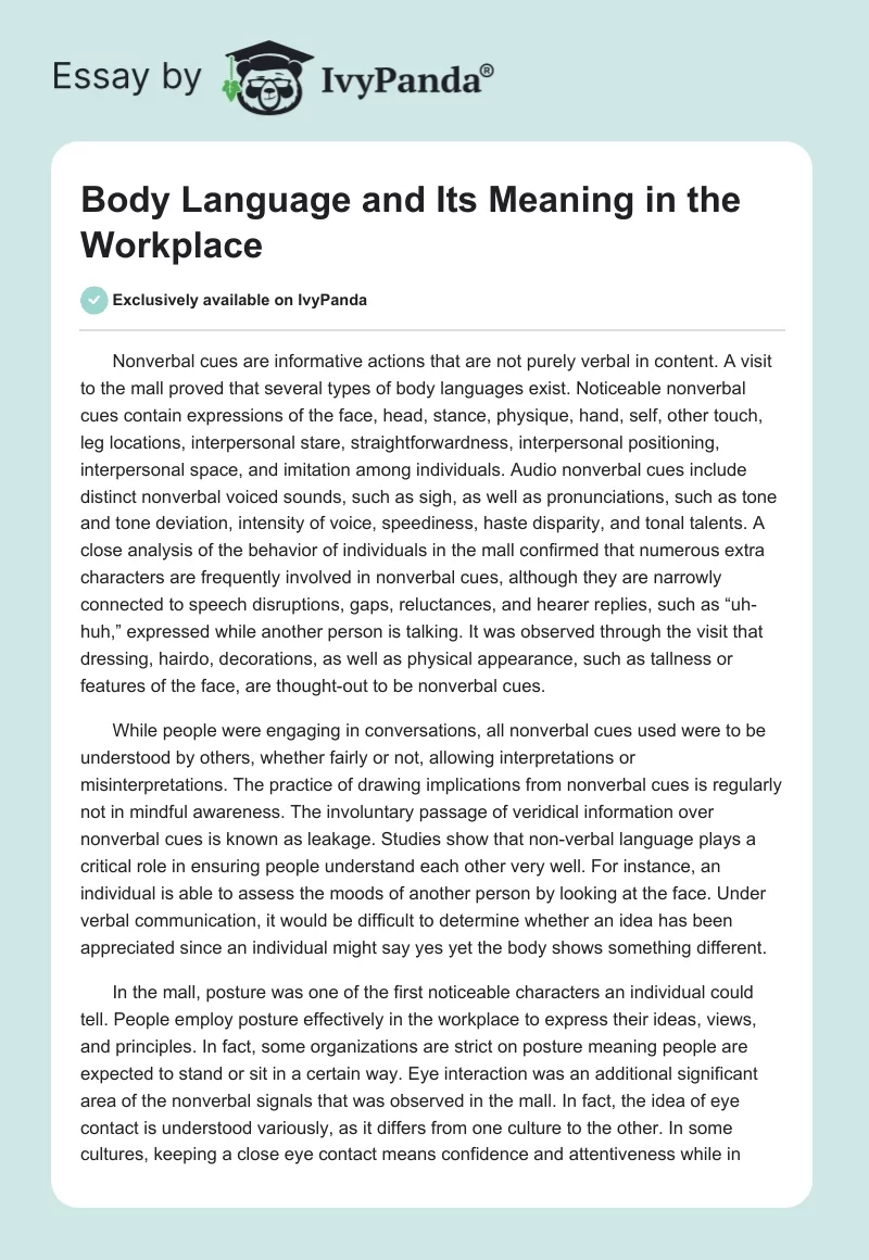 Body Language and Its Meaning in the Workplace. Page 1