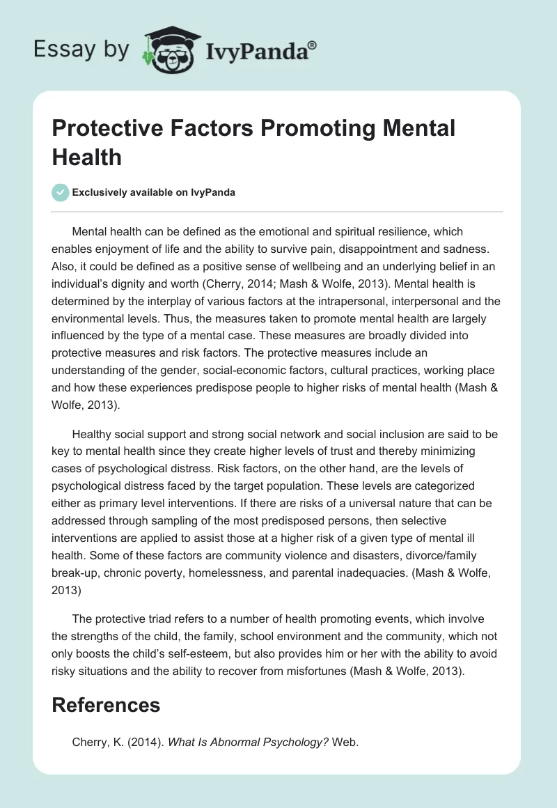 Protective Factors Promoting Mental Health. Page 1