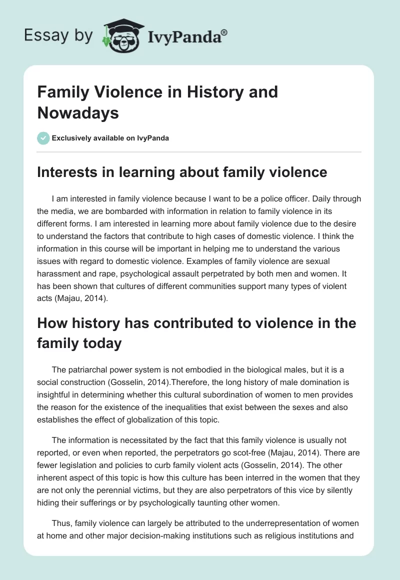 essay on history of violence