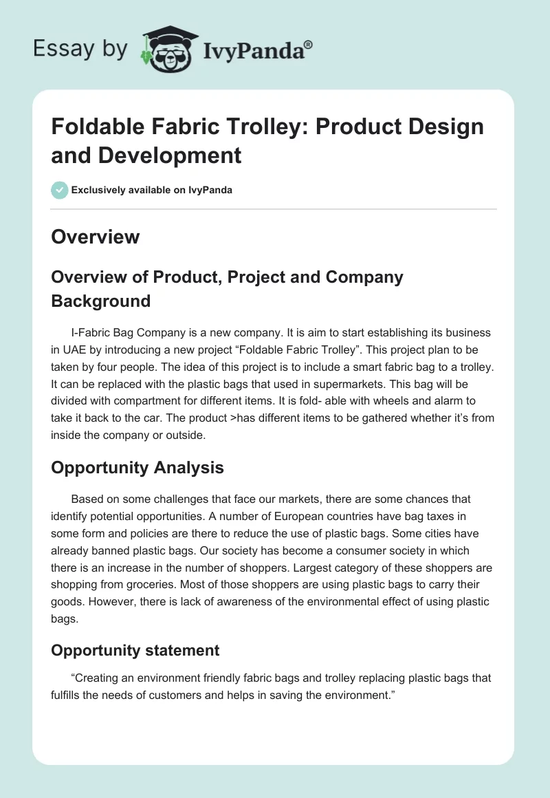 Foldable Fabric Trolley: Product Design and Development. Page 1