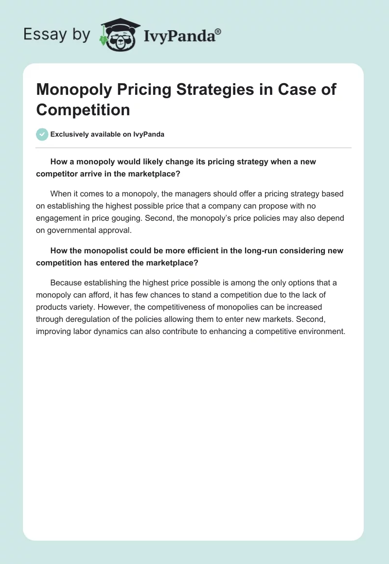 Monopoly Pricing Strategies in Case of Competition. Page 1