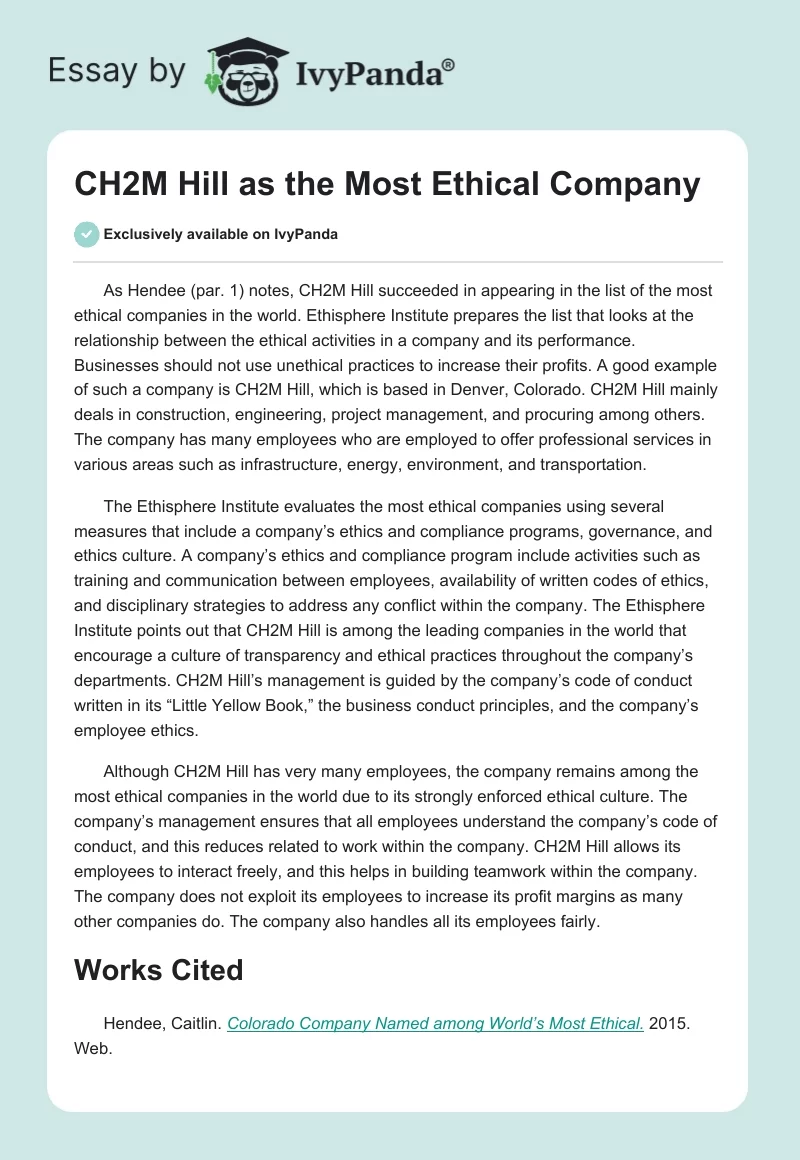 CH2M Hill as the Most Ethical Company. Page 1