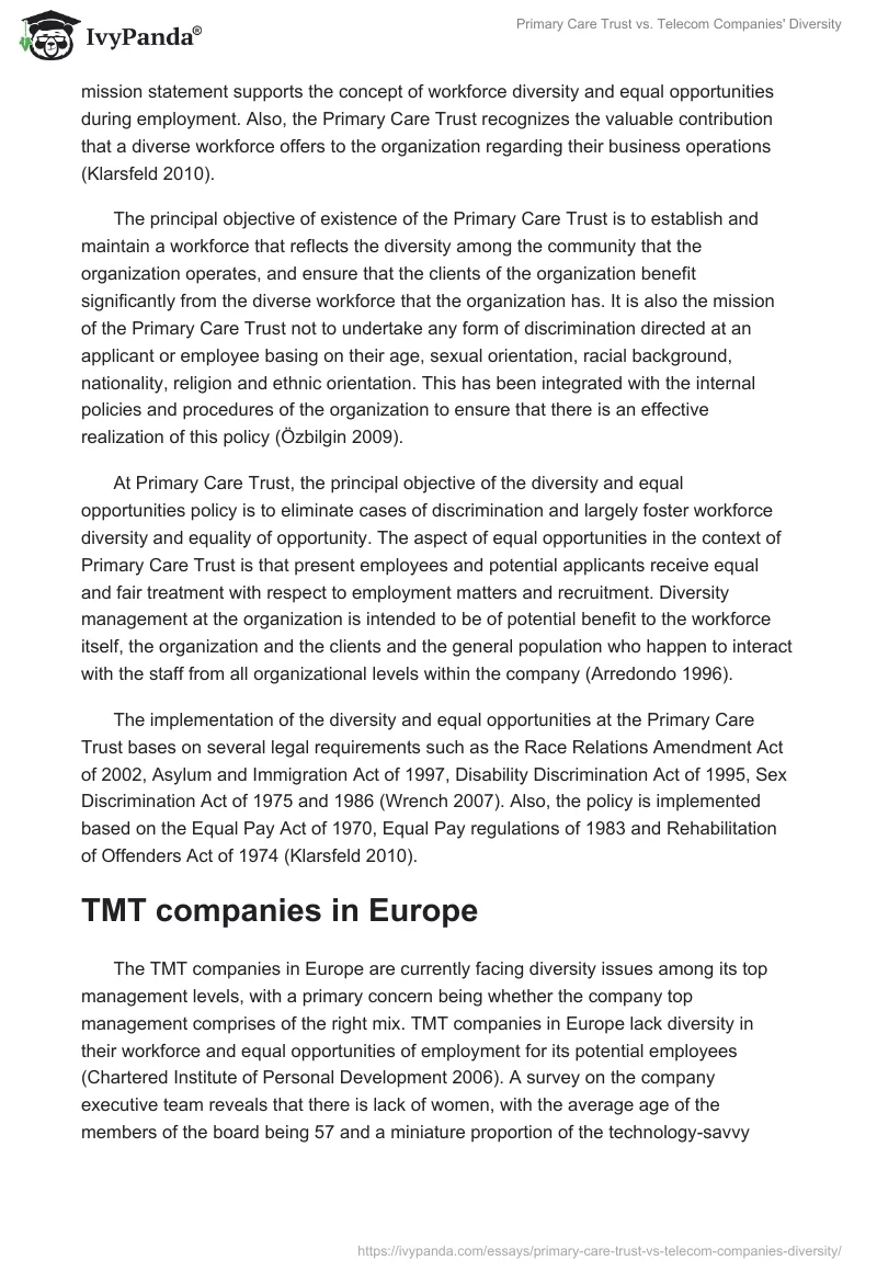 Primary Care Trust vs. Telecom Companies' Diversity. Page 3