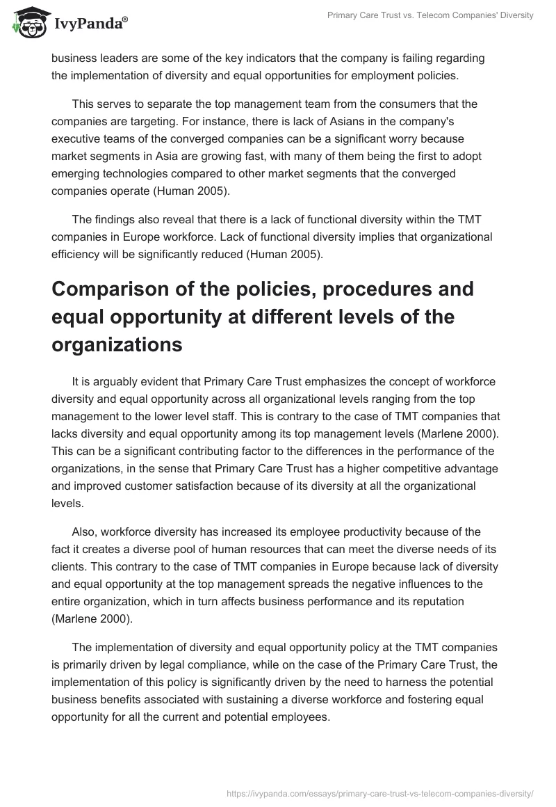 Primary Care Trust vs. Telecom Companies' Diversity. Page 4