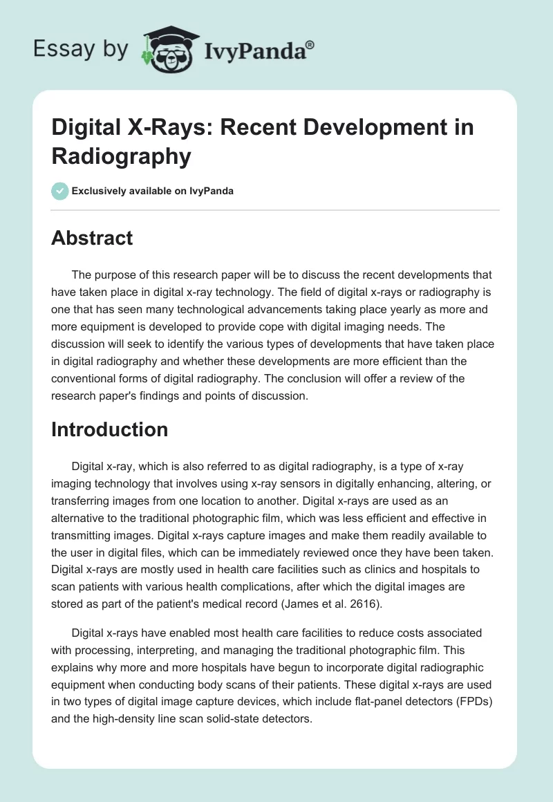 Digital X-Rays: Recent Development in Radiography. Page 1