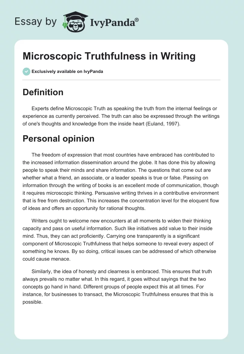 Microscopic Truthfulness in Writing. Page 1