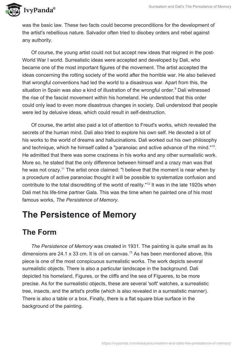 Surrealism and Dali's "The Persistence of Memory". Page 3