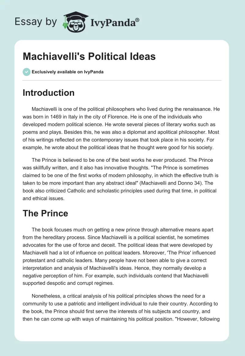 Machiavelli's Political Ideas. Page 1