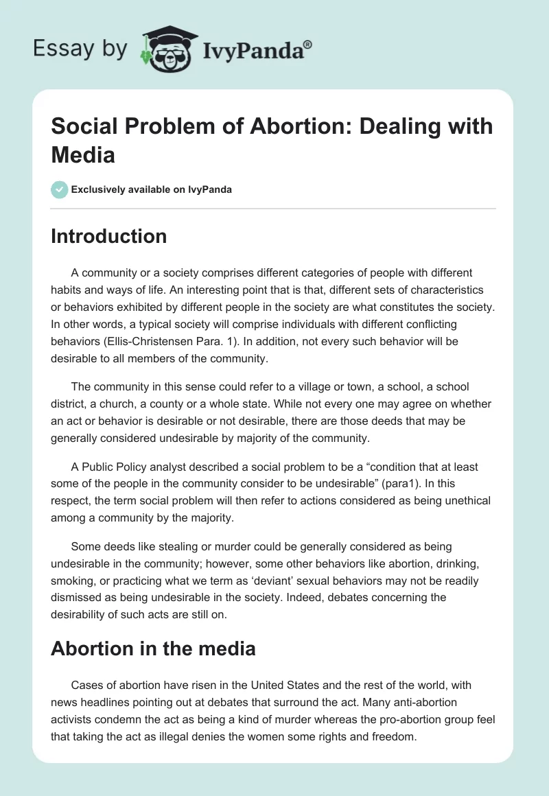 Social Problem of Abortion: Dealing With Media. Page 1