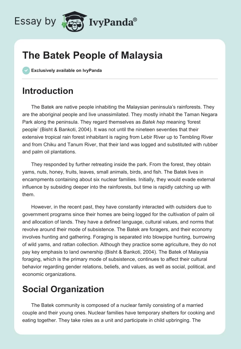 The Batek People of Malaysia. Page 1