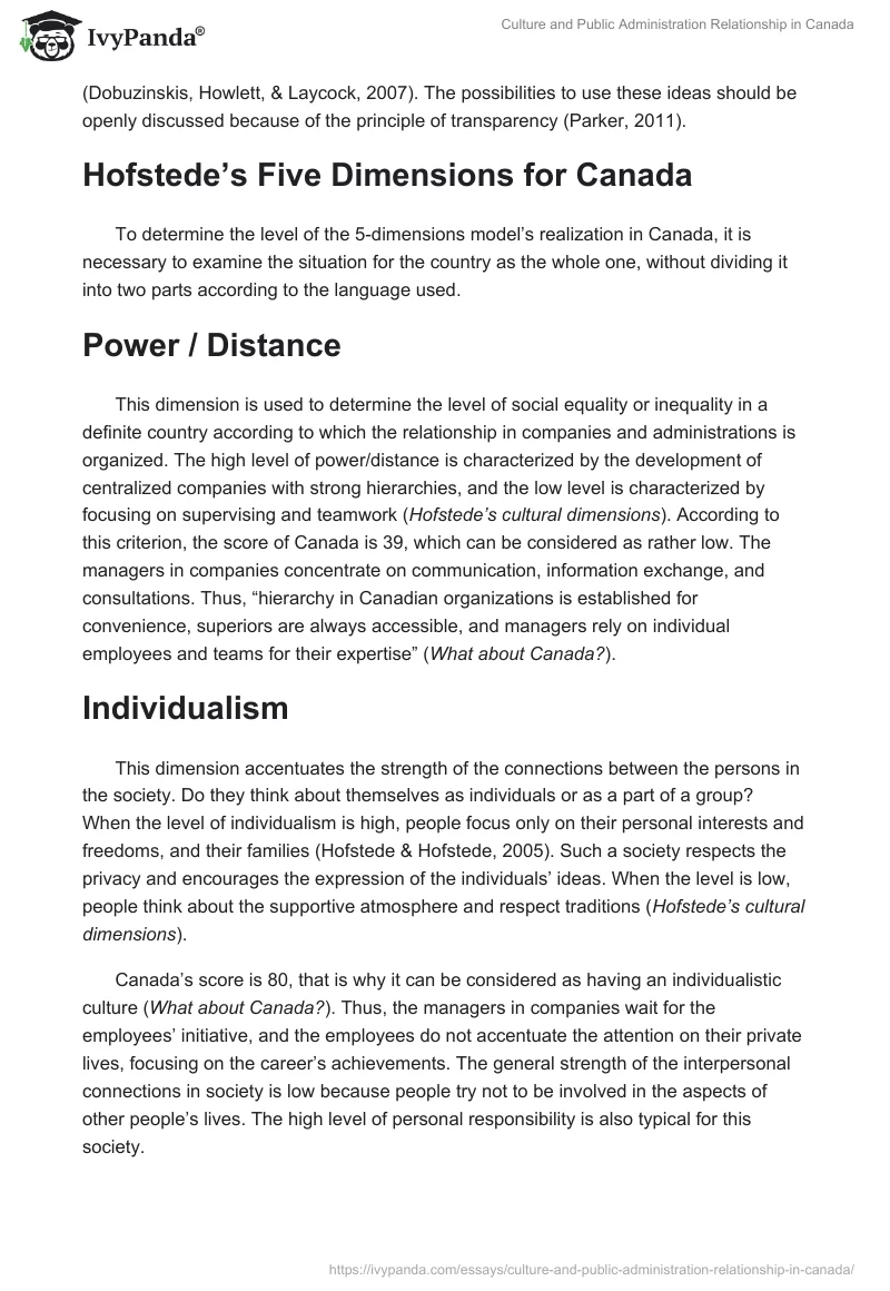 Culture and Public Administration Relationship in Canada. Page 2