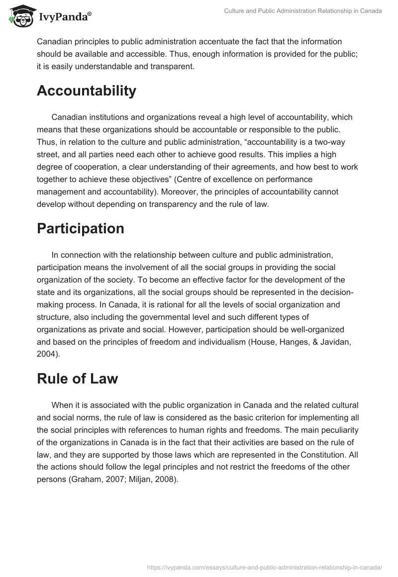 Culture and Public Administration Relationship in Canada. Page 4