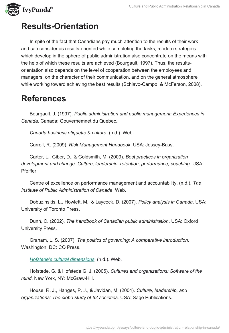 Culture and Public Administration Relationship in Canada. Page 5