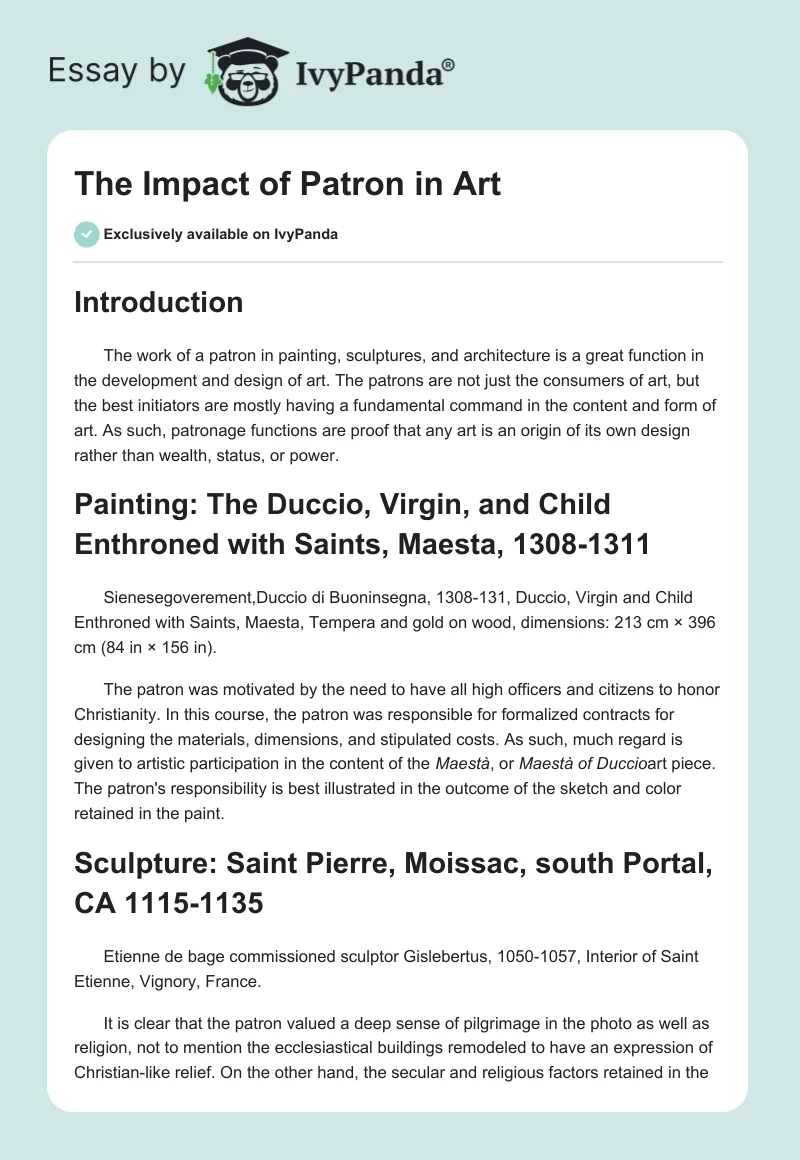 The Impact of Patron in Art. Page 1