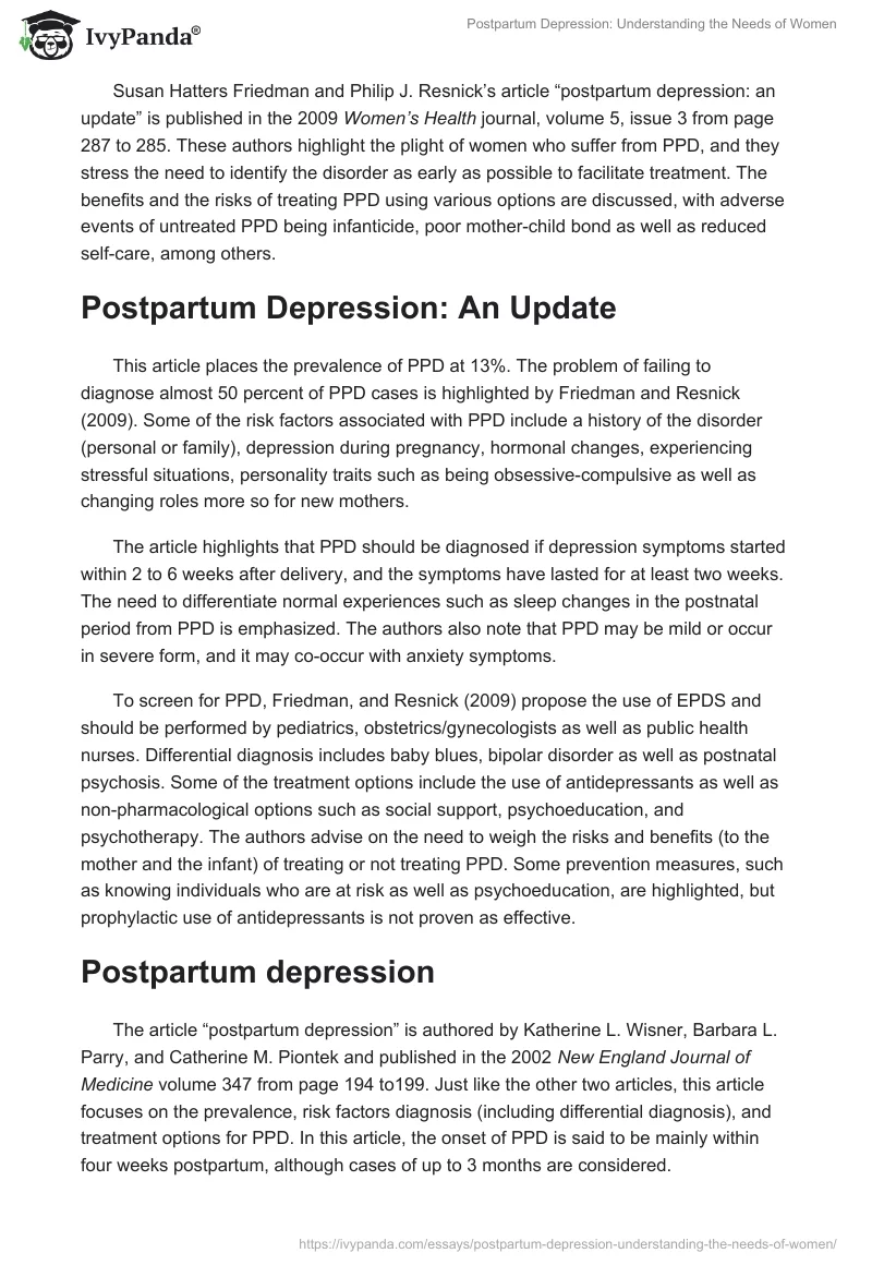 Postpartum Depression: Understanding the Needs of Women. Page 2