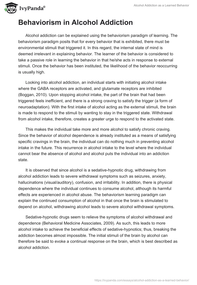 Alcohol Addiction as a Learned Behavior. Page 2
