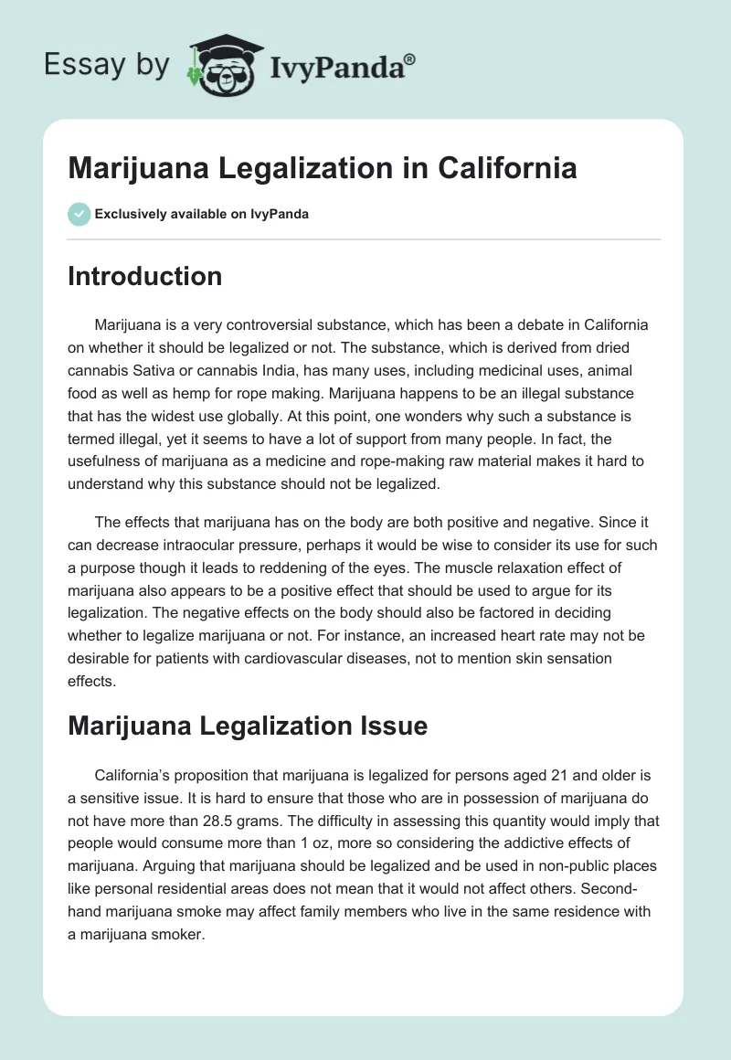 Marijuana Legalization in California. Page 1