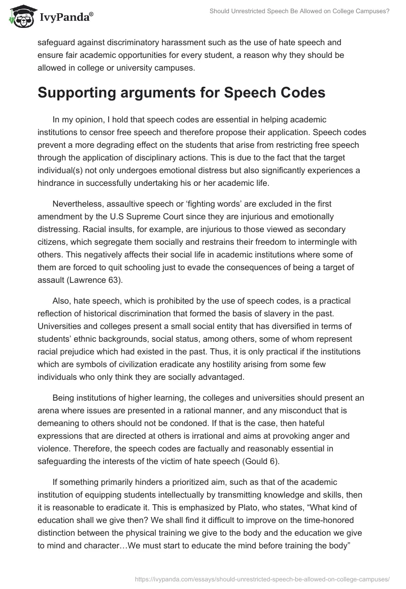 Should Unrestricted Speech Be Allowed on College Campuses?. Page 2