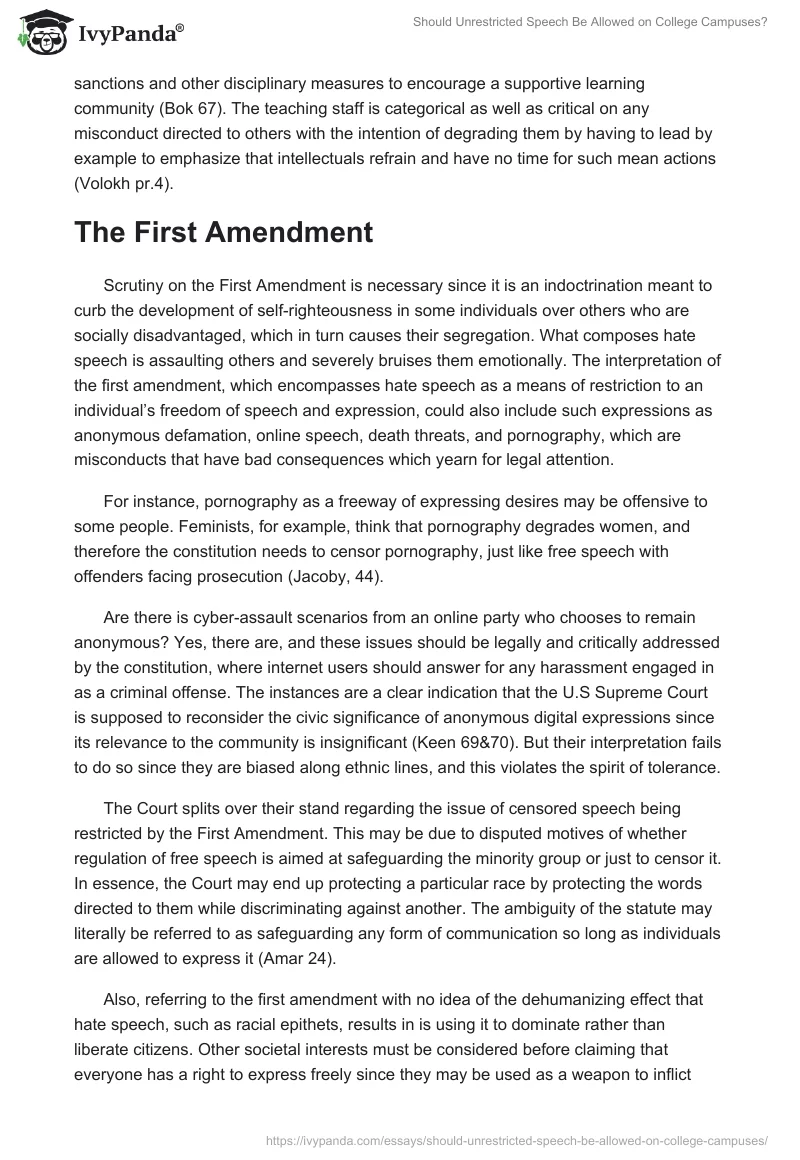 Should Unrestricted Speech Be Allowed on College Campuses?. Page 4