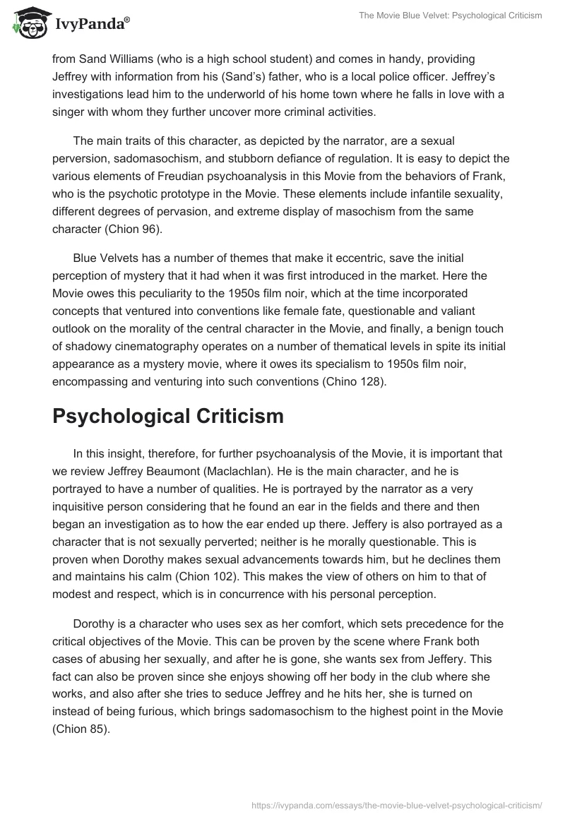 The Movie "Blue Velvet": Psychological Criticism. Page 2