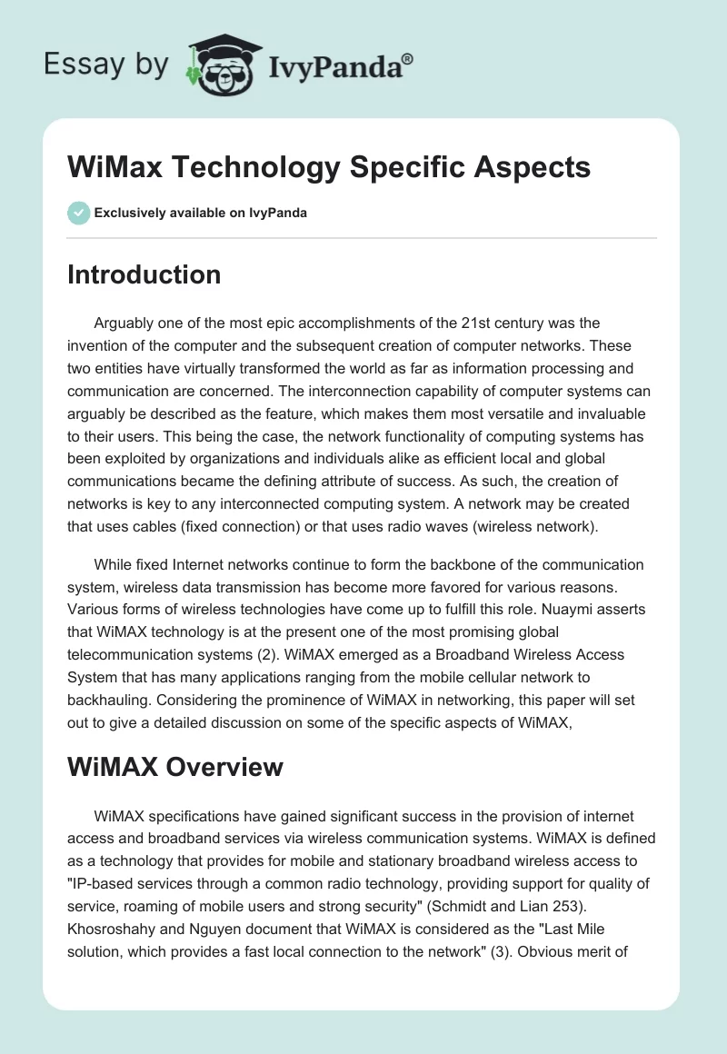 WiMax Technology Specific Aspects. Page 1