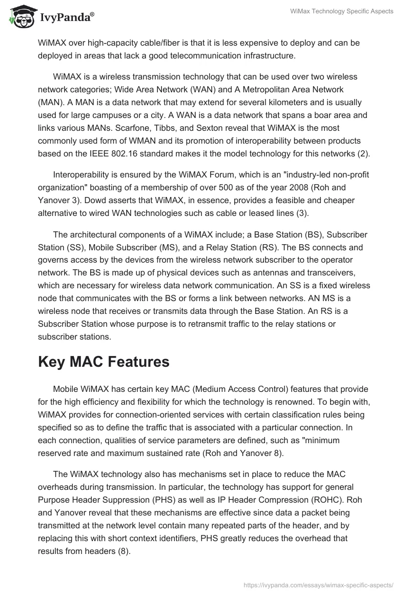 WiMax Technology Specific Aspects. Page 2