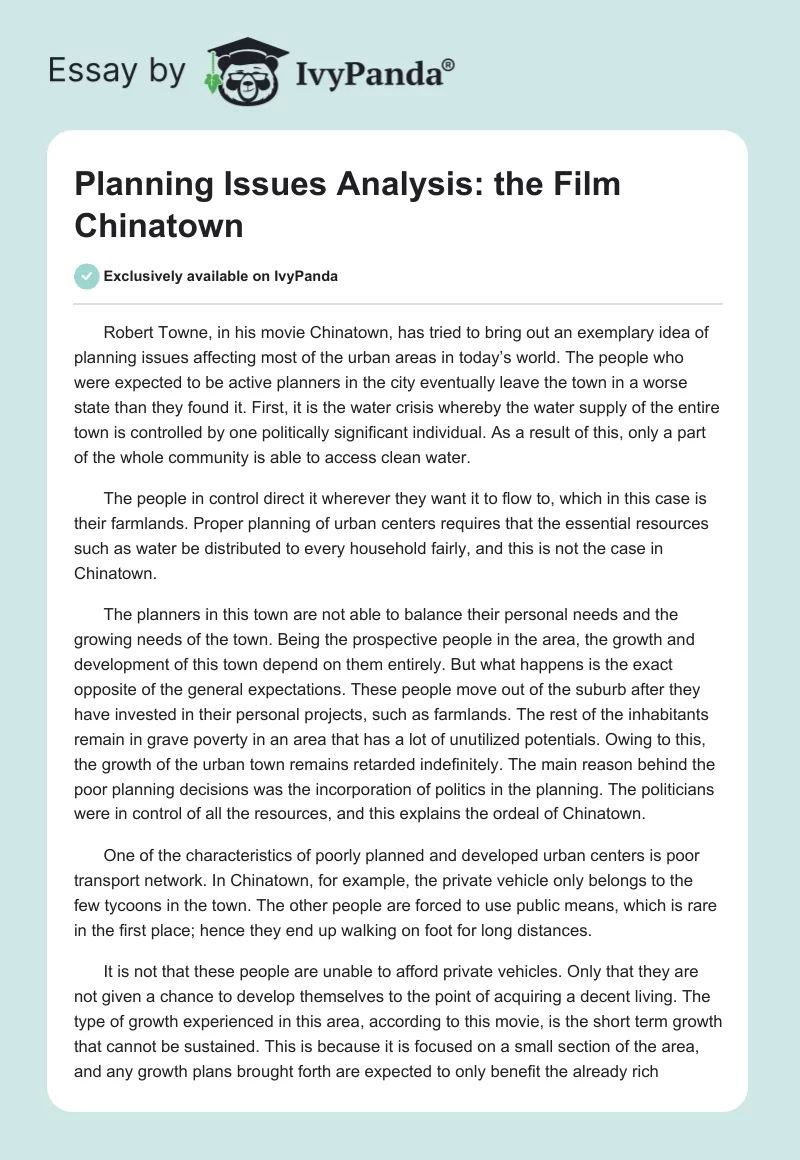 Planning Issues Analysis: the Film "Chinatown". Page 1