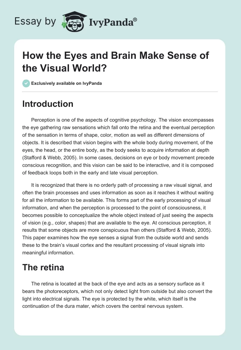 How the Eyes and Brain Make Sense of the Visual World?. Page 1