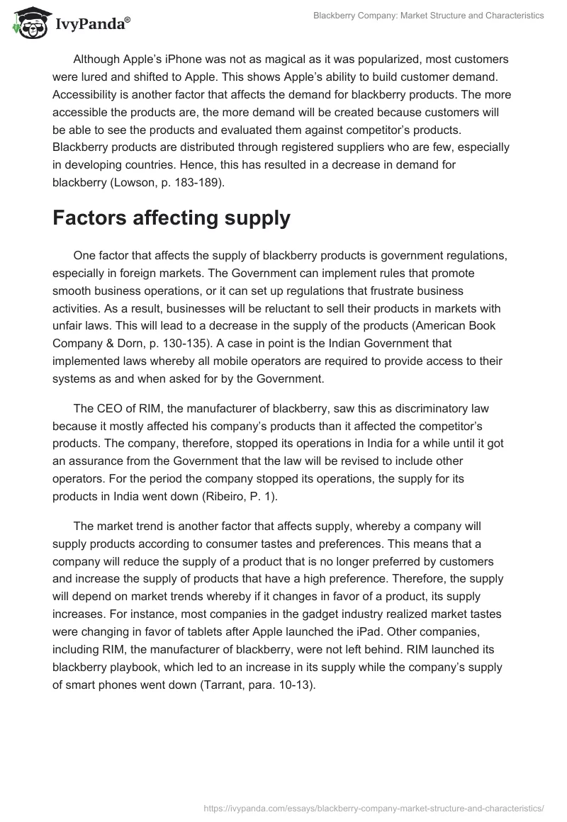 Blackberry Company: Market Structure and Characteristics. Page 2