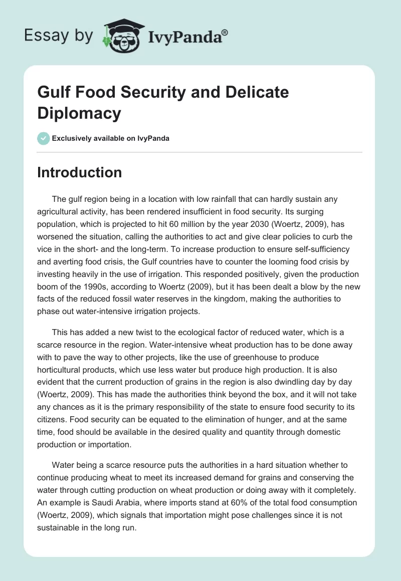 Gulf Food Security and Delicate Diplomacy. Page 1