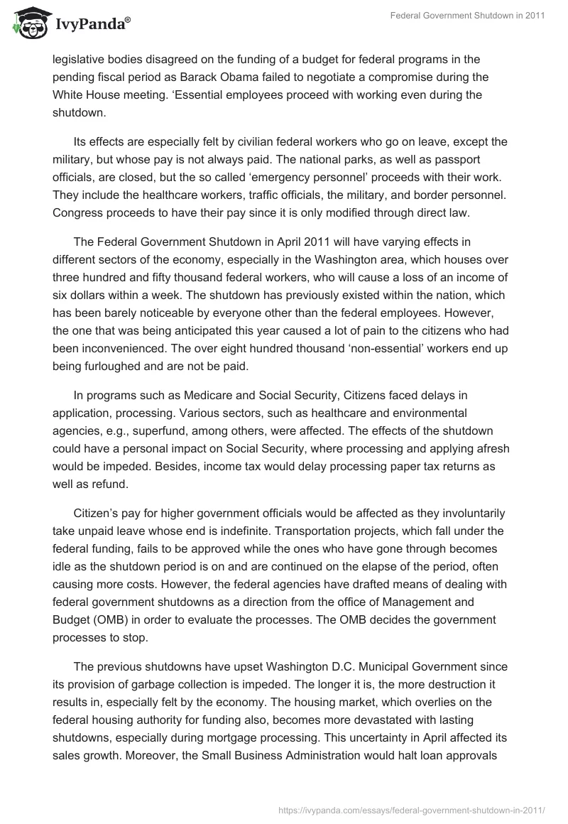 Federal Government Shutdown in 2011. Page 2