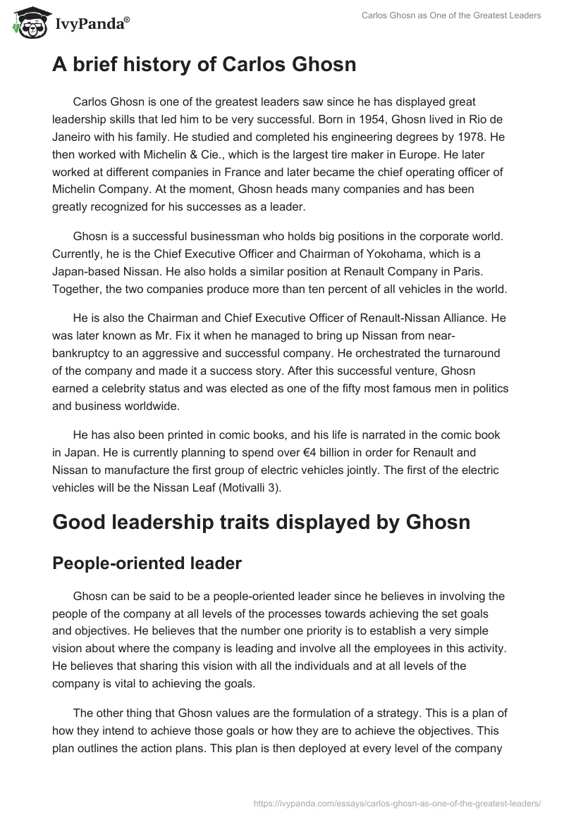 Carlos Ghosn as One of the Greatest Leaders. Page 2