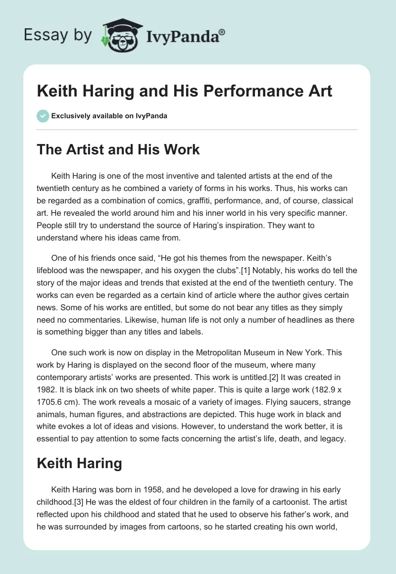 Keith Haring and His Performance Art. Page 1