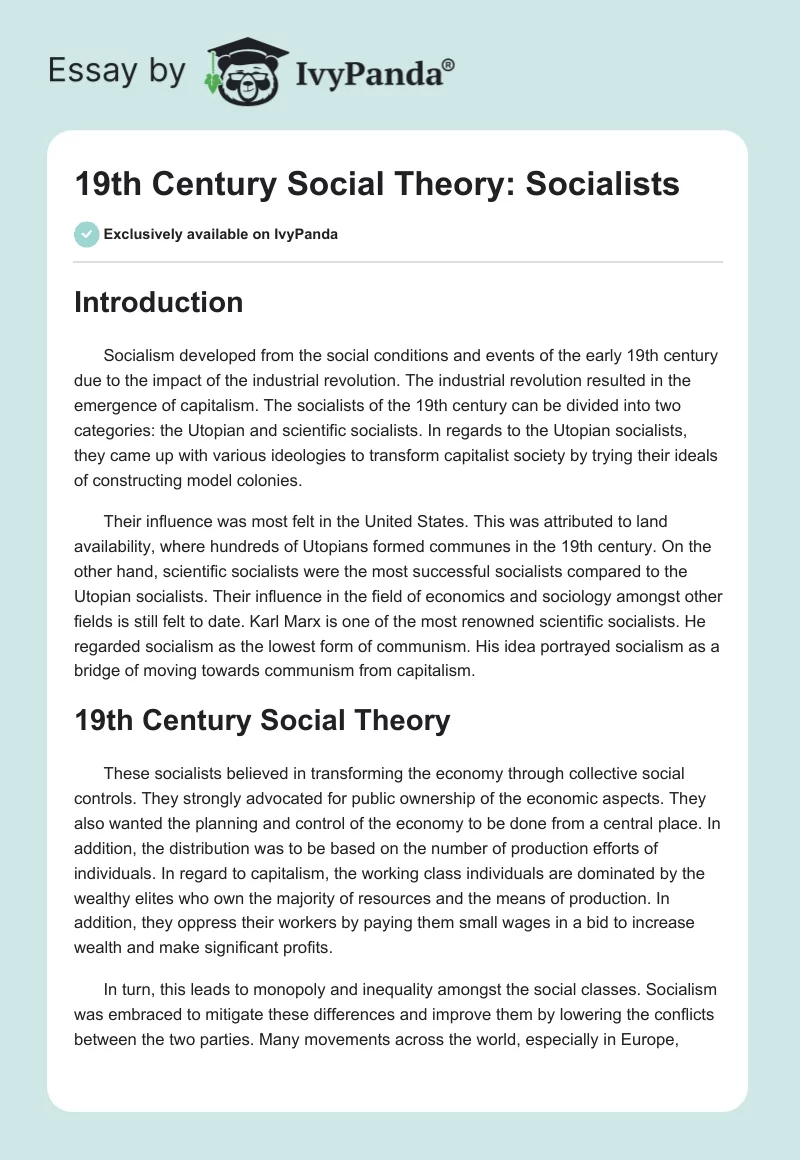 19th Century Social Theory: Socialists. Page 1