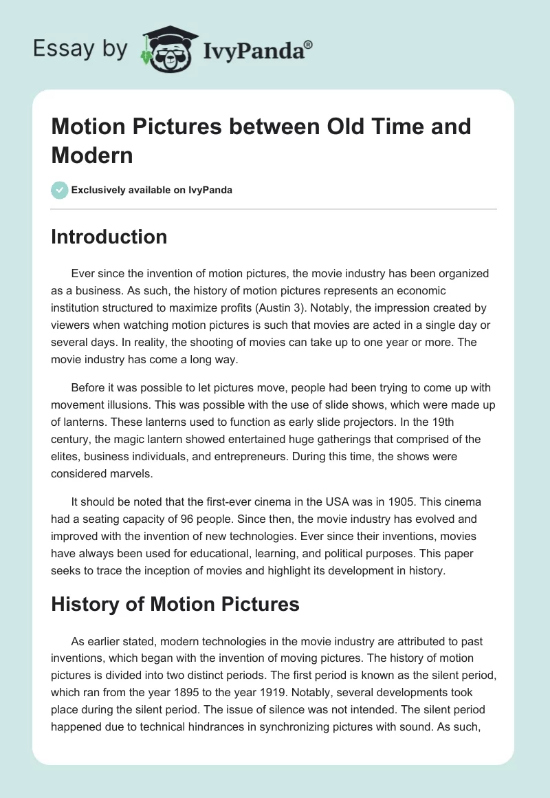 Motion Pictures between Old Time and Modern. Page 1