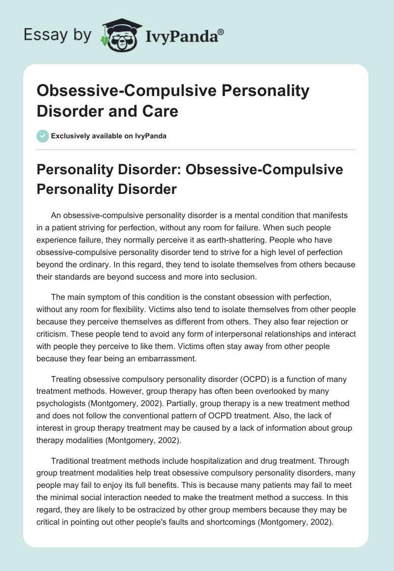 Obsessive-Compulsive Personality Disorder and Care. Page 1