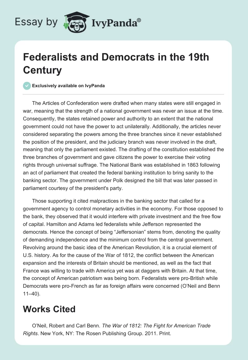 Federalists and Democrats in the 19th Century. Page 1